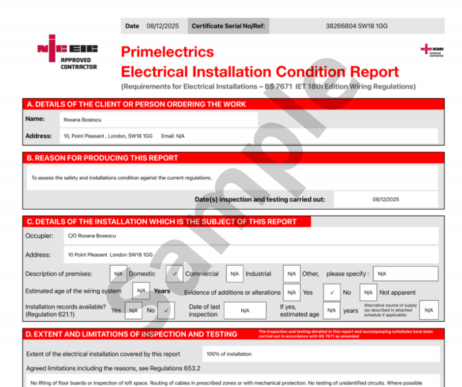 Commercial EICR Inspection London